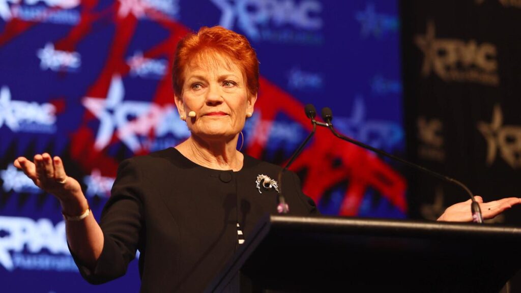 Pauline Hanson labels Angus Taylor ‘smarmy management consultant’, delivers blistering Labor attack at CPAC